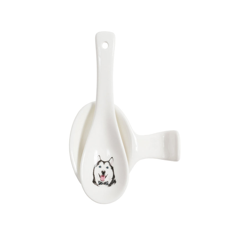 Ensemble cuillère et repose-pieds en porcelaine - Husky