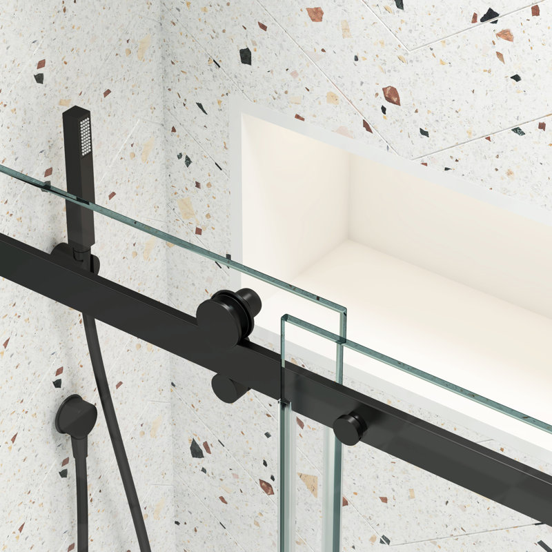 Bathroom Sliding Shower Enclosure, 5/16" Tempered Glass, Matted Black, User- Glass Door - Matte Excellent Property