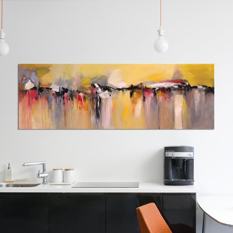 « chaleureux rain », reproduction sur toile, H 20 po x l 60 po x P 1,5 po, Cadre noir