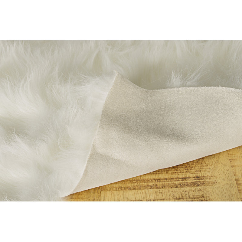 Shawnta Faux Sheepskin Fur Off White Area Rug, Rectangle 2' x 3'
