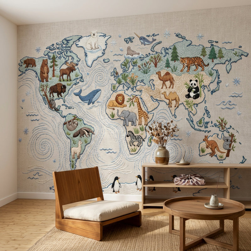 Papier peint carte du monde Atlas, Texturé non collé, 160 po x 108 po