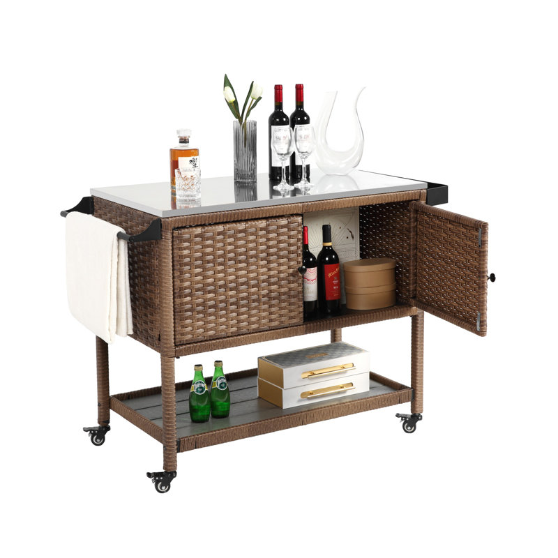 Outdoor Wicker Bar Cart - Thumbnail 2