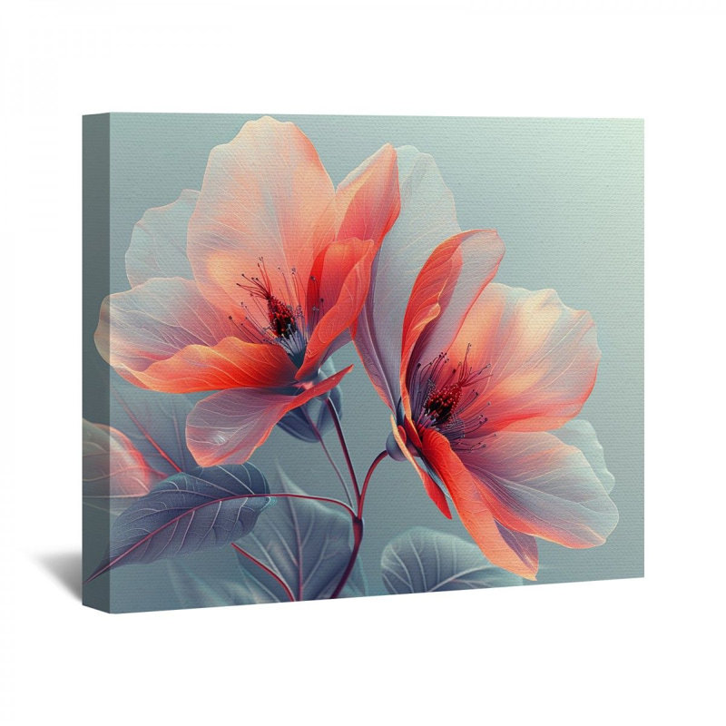 Fleur encadrée sur toile, H 11 po x l 14 po x P 3 po