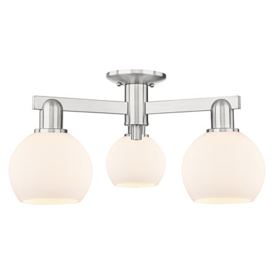 Arcadia - Amberle - Plafonnier semi-encastré 3 lumières 23 po - Finition nickel brossé satiné - Abat-jour blanc mat