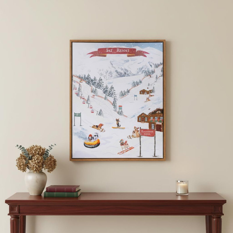«Dog Ski Resort Brown», art mural encadré