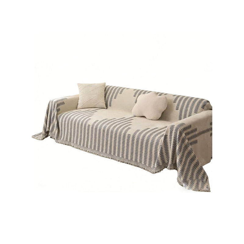 Box Cushion Sofa Slipcover, Polyester - Beige Geometric