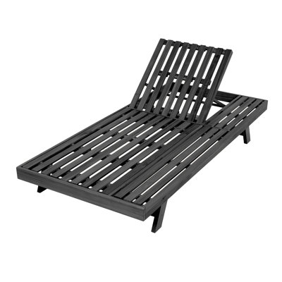 L 79 po x l 37,75 po x H 34 po Chaise longue en bois d'acacia pliable aux 2/3, finition noire non rembourrée avec dossier réglable et surface de rangement plate, bois massif rustique pour patio