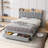 Queen Size Upholstered Bed Frame with Wooden Slats Support and Charging Station,No Box Spring Needed-1359904377-1359904376