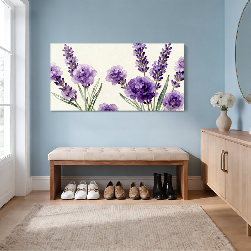 Ensemble de 1 tableau mural aquarelle florale lavande, H 20 po x l 40 po