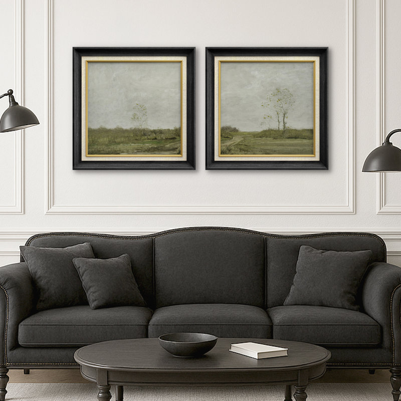 Vert, arbre nu, nature, paysage, illustrations, art moderne, calme minimal, campagne, décor de ferme, H 26 po x l 26 po