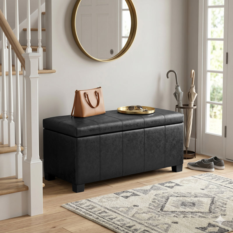 Repose-pieds rectangulaire avec rangement relevable Dover, Noir patiné