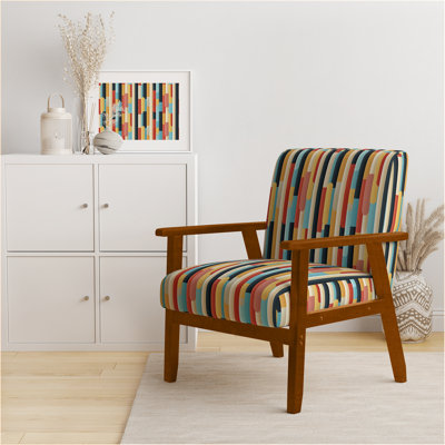 Pastel Colors Midcentury Stripes Pattern I - Velvet Upholstered Modern & Contemporary Accent Arm Chair