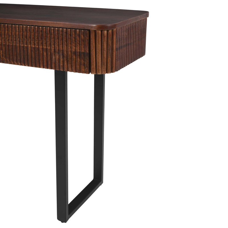 Modern Solid Wood Entryway Console Table With Fluted Design & Storage, Honey