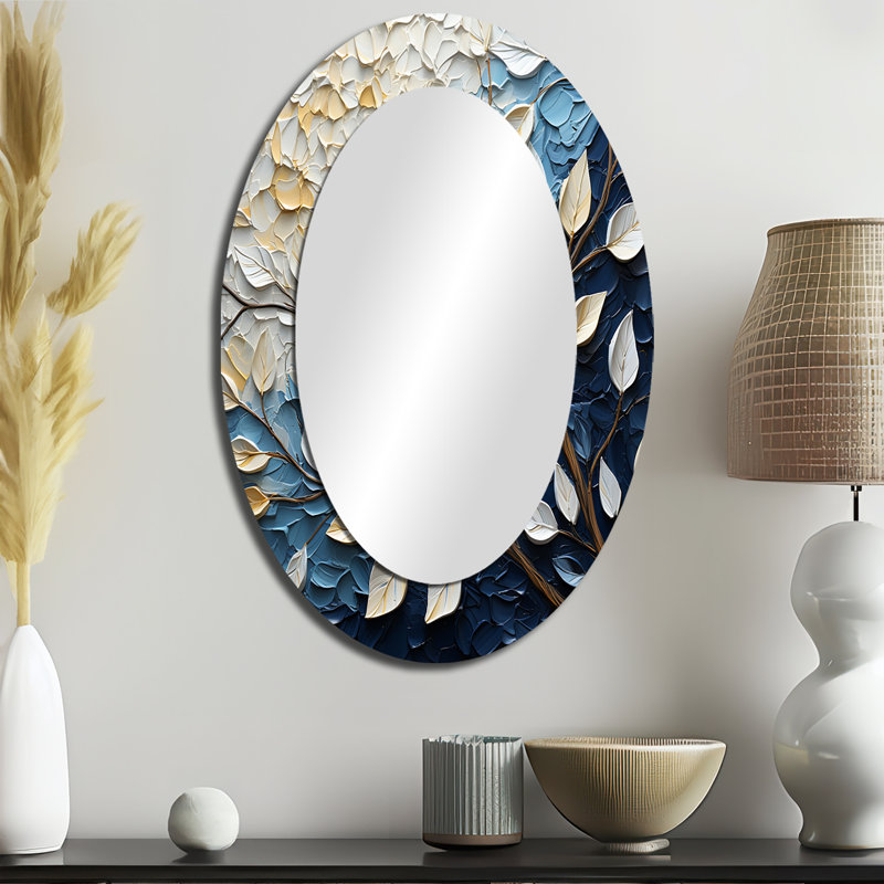 Feuille et fleur charme en hiver II - miroir mural ovale tropical, 36 po x 24 po