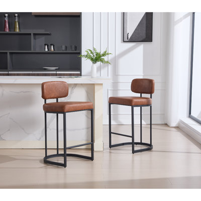 Upholstered Counter Stool with Metal Frame