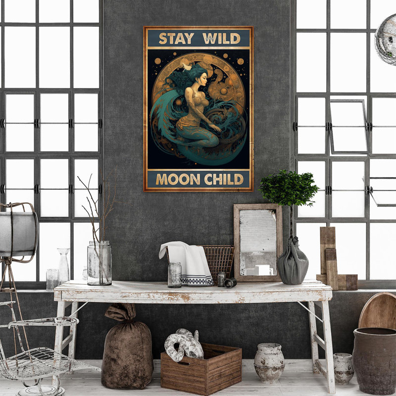 Mermaid Stay Wild Moon Child, H 36 po x l 24 po x P 1,25 po
