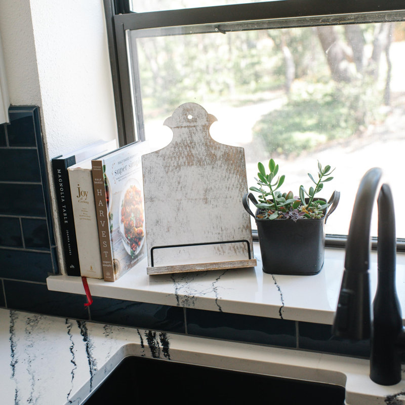 Metal Rail-Wooden Adjustable Whitewashed Recipe Book Stand