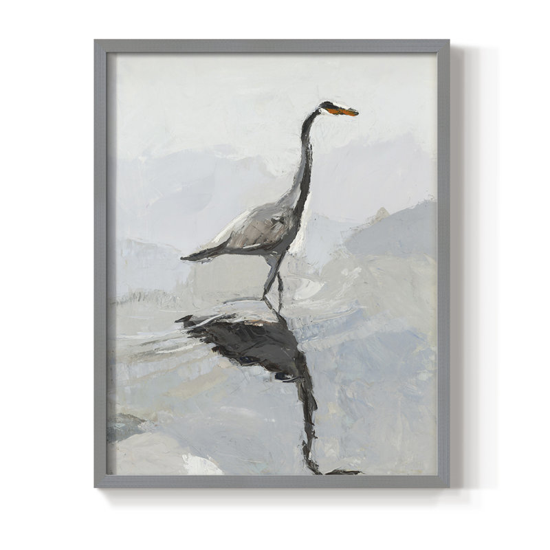 Reproduction encadrée héron - bois massif, Gris, H 30 po x l 24 po