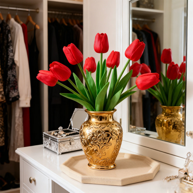 10 pièces de fleurs artificielles tulipe rouge, fleurs artificielles, cadeau de la fête des mères, Pâques, Saint-Valentin, décoration de table de mariage pour la maison