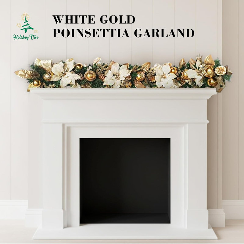 Guirlande de poinsettias en or blanc.