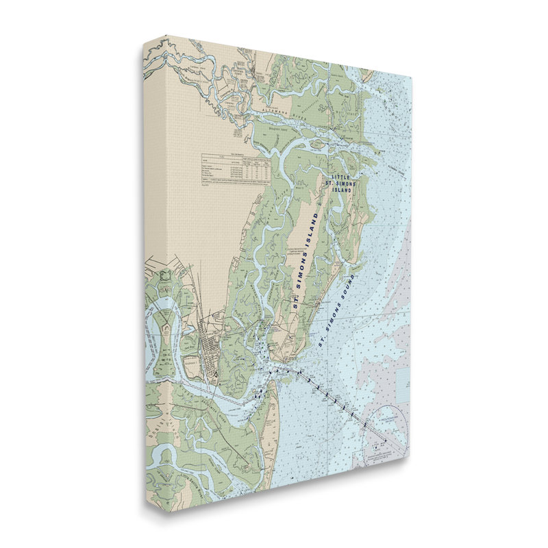Carte nautique traditionnelle de l'île de St. Simons - bleu vert par Daphne Polselli - impression, H 20 po x l 16 po