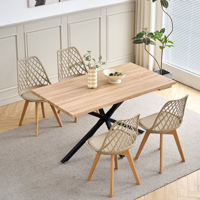 Dining Chairs - Nordic Style Dining Chair - Mesh Backrest - Solid Wood Legs