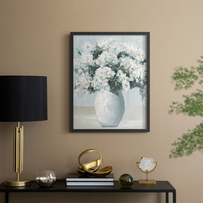 «Beach House Hydrangeas», reproduction encadrée - bois massif