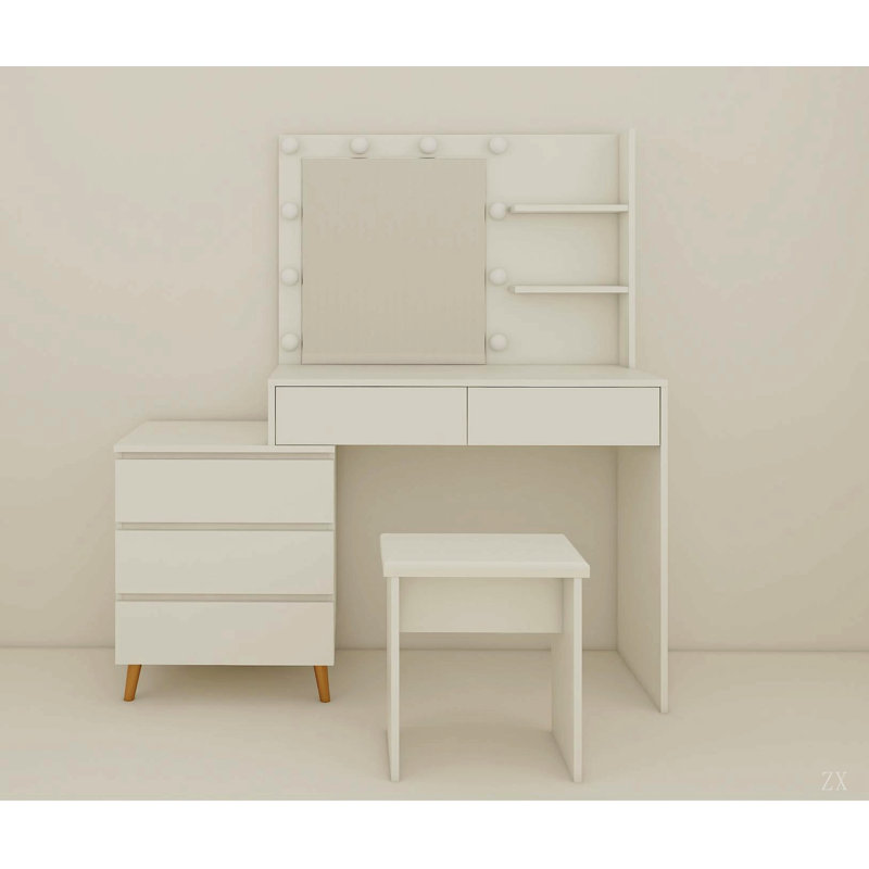 Coiffeuse avec miroir à DEL et coiffeuse avec coiffeuse, coiffeuse et tabouret assorti