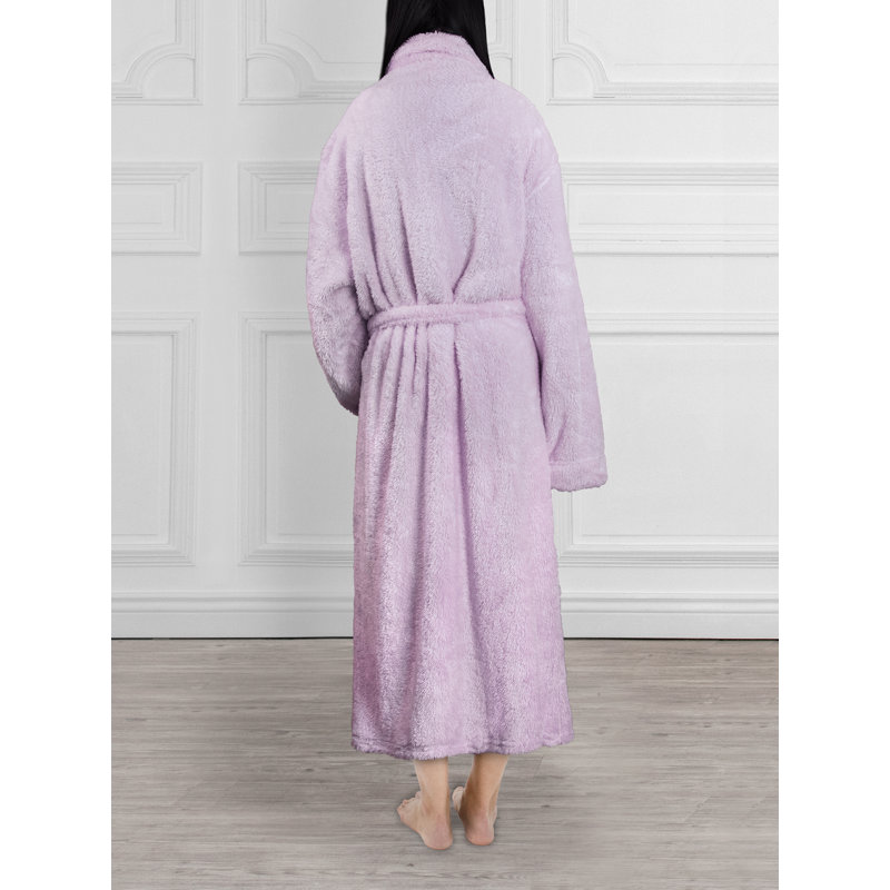 Lavender Plush Fleece Mid-Calf Bathrobe with Pockets