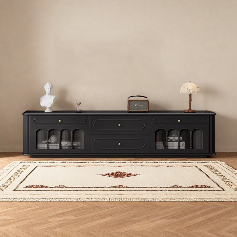 Meuble télé style rétro en buis français, H 23,62 po x L 70,86 po x l 15,75 po, Noir