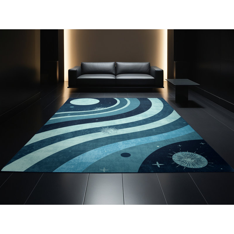 Tapis bleu ciel moelleux doux et moelleux fantaisiste et Scifi Alien Sky avec des lunes, 2 x 3