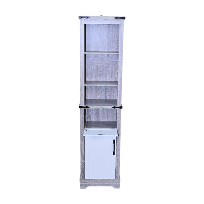 Grey + White Bathroom Storage Solution: Tall Linen Tower With Flexible And Drawer, Compact Yet Spacious Stylish