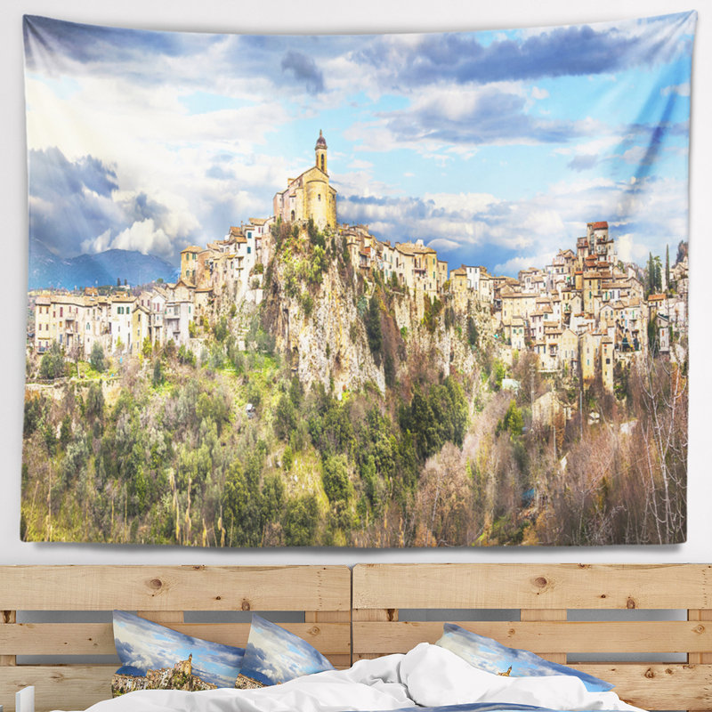 Paysage toffia hilltop village italie tapisserie, H 68 po x l 80 po
