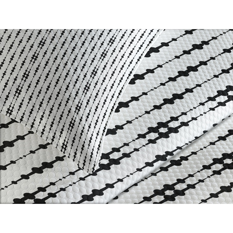 Ambesonne Abstract Bedspread Set  Monochrome Lines Dots  Black White, King Coverlet / Bedspread + 2 Standard Shams