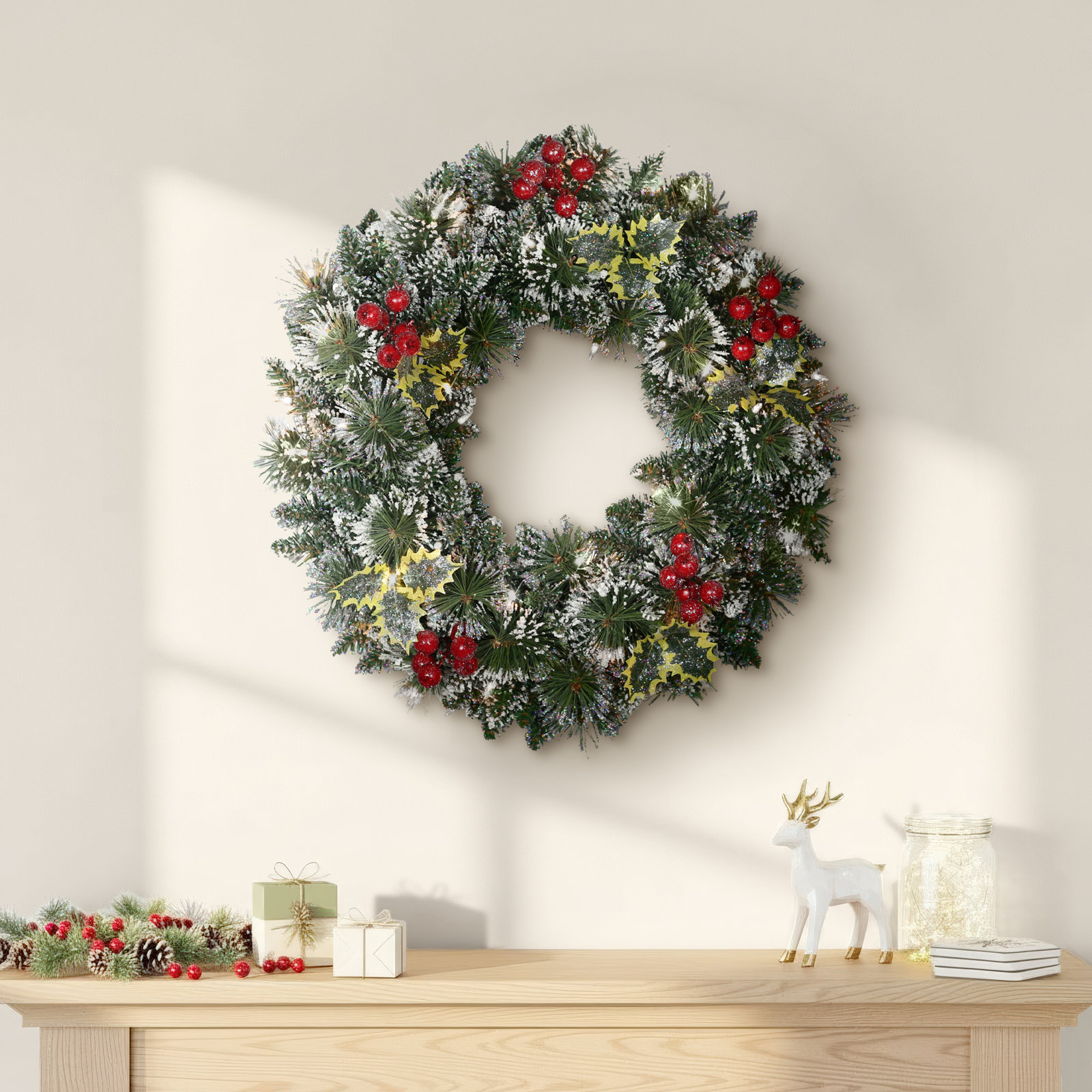 24'' Faux Pine Lighted Wreath