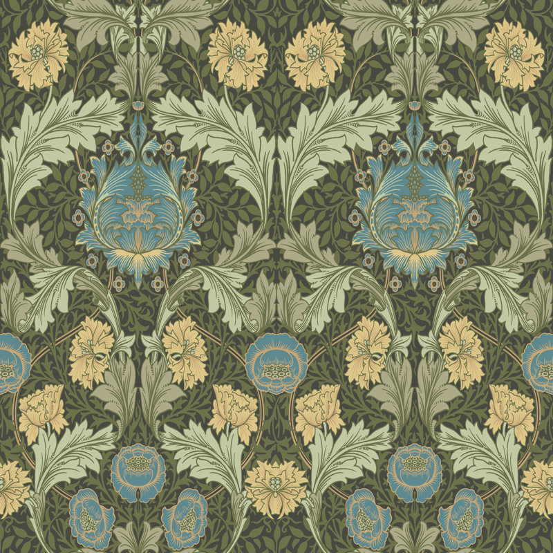 Papier peint floral Myrtle Ogee, Vert / Beige
