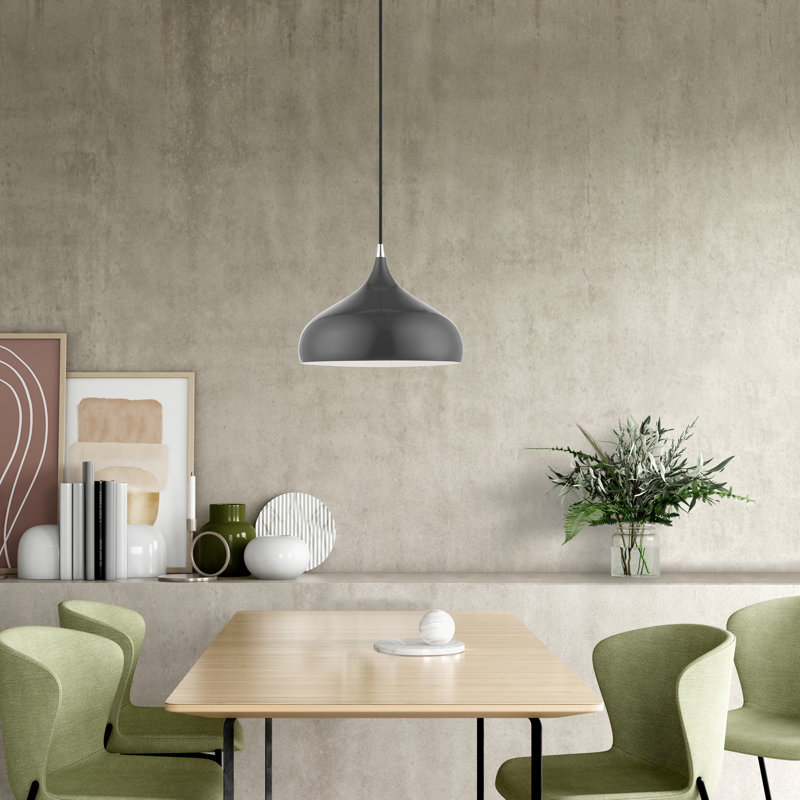 Ithel 1-Light Dimmable Aluminum Pendant, Shiny Dark Gray/Polished Chrome, Shiny Dark Gray