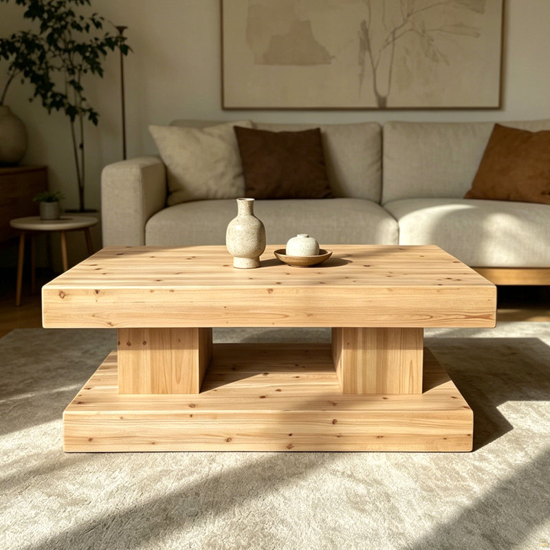47.24"Natural Solid Wood Coffee Table elevate your living room with crafted from premium natural wood with visible grain and knots for a warm, organic feel.