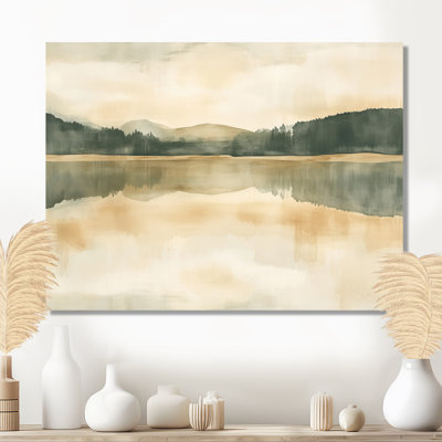 Olive Shore Lake I - Green Nature Canvas Wall Art