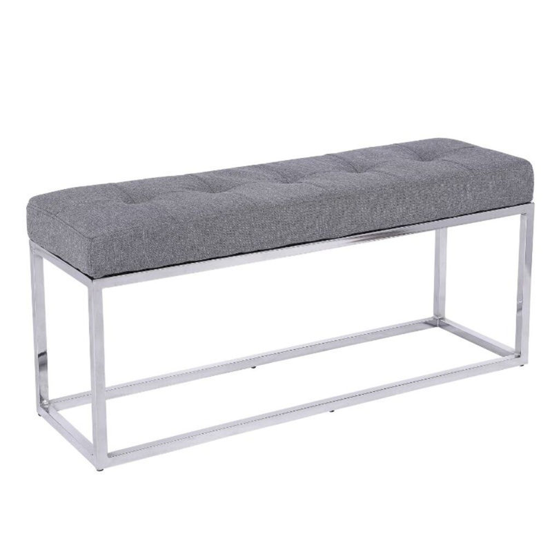 Banc rembourré en similicuir Atkin avec base chromée - Entrée, chambre et sièges d'appoint, Gris, Argent argent
