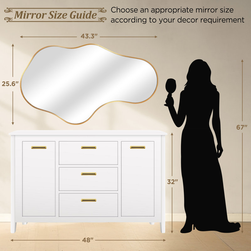 Miroir asymétrique 43 "x 26" avec cadre doré - pour la salle de bain, la chambre à coucher, le salon et le vestibule, Doré