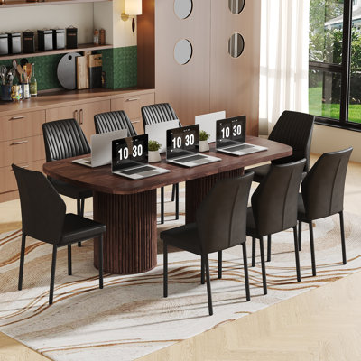 78.7" Large Farmhouse Kitchen Dinning Table Set Double Robust Pedestal