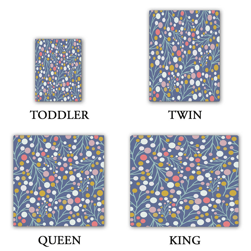 Ensemble de housse de couette pastel trees, 1 housse simple + 1 taie standard, Blanc / Bleu marine / Rose