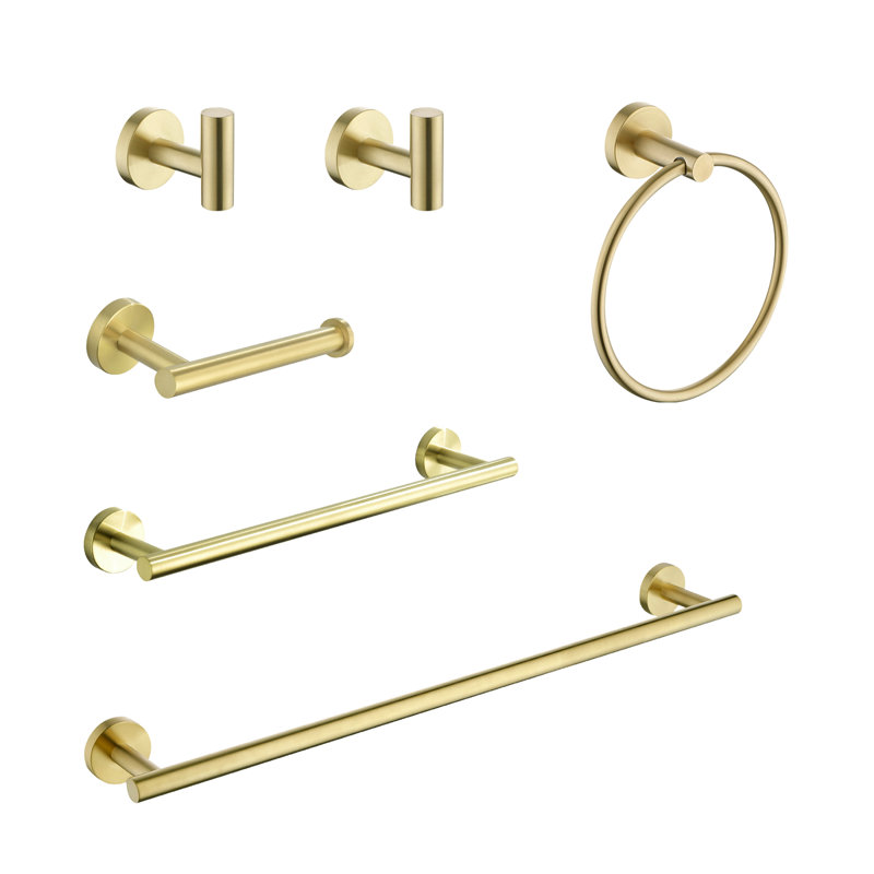 Brushed Gold 6 Bathroom Towel Rack , Stainless Steel, Wall Mount, Modern Aesthetic, Rust-, Scratch-, Easy Installation Process Rack, Steel Design, , Smooth Edges, Tips