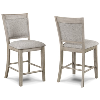 Chaises de salle à manger à hauteur de comptoir 2 pièces, Flair, rembourrées brun clair / beige, repose-pieds, base en bois pour chaise de chambre 2 pièces à thème, bois