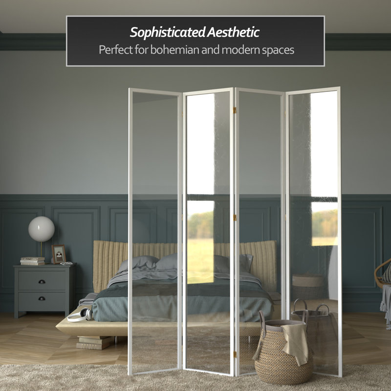 6 Ft. Tall Clear Screen Black 4 Panel, 4, White, 7 ft