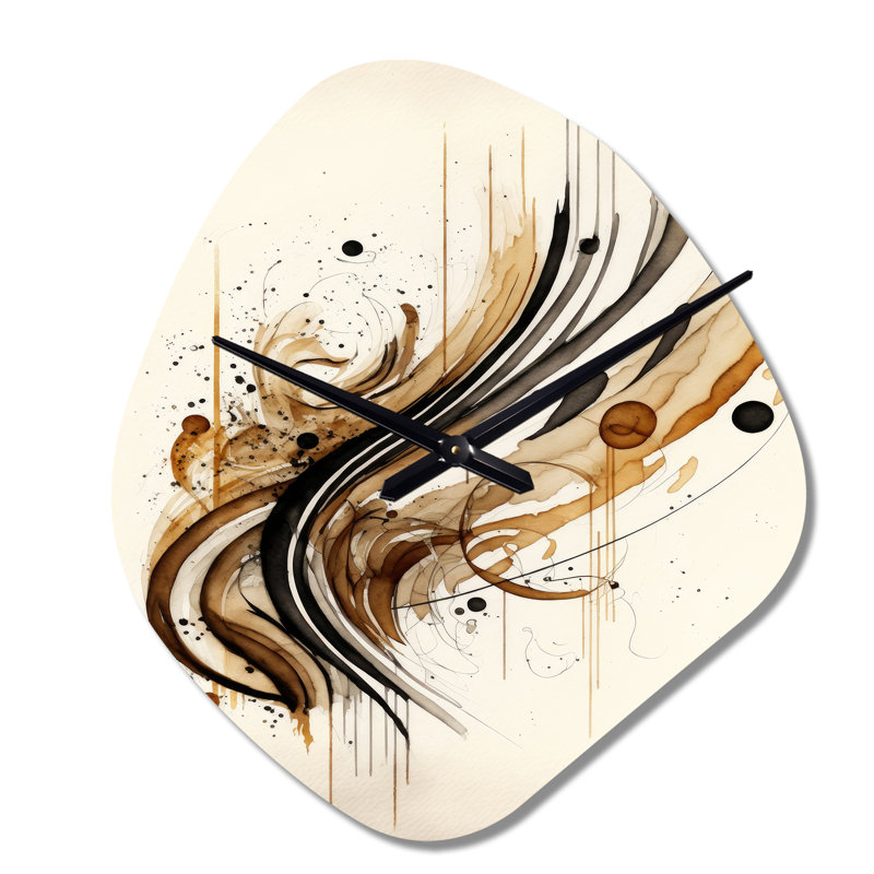 Mouvement brun et noir I - horloge murale asymétrique en métal, impression d'horloge murale brune de forme irrégulière, Petit