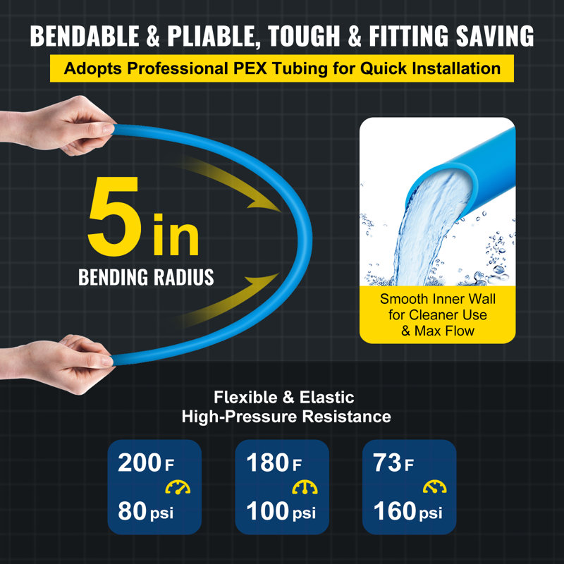 1/2" 2X100ft PEX Tubing Non-Barrier Radiant Water Plumbing Pipe Pex-B