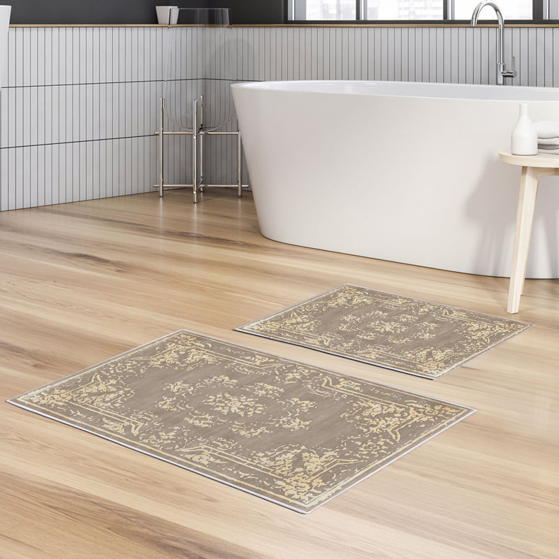 Ensemble de luxueux tapis de bain (2 pièces), 100% polyester, antidérapant, antibactérien | Dimensions: 19,7 po x 23,6 po et 23,6 po x 39,4 po | Tissu ultra-absorbant et facile à nettoyer, lavable à la machine à 86 ° F | Parfait pour la salle de bain ou le spa