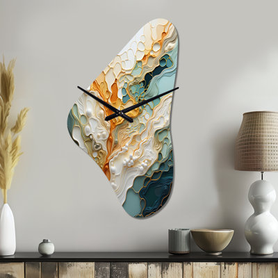 Orange blanc, dessin au trait organique, abstraction organique - impression d'art horloge murale